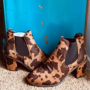 Cow print booties